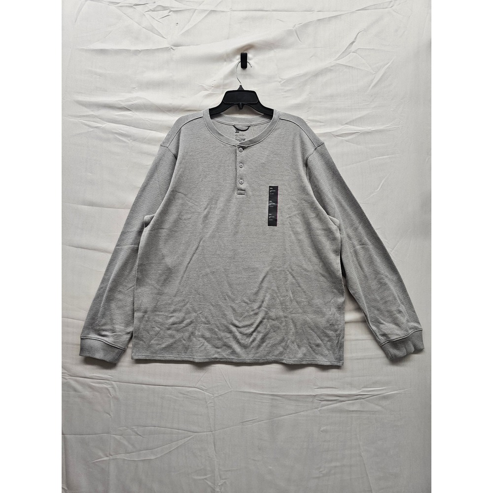 All in Motion Mens XXL Waffle Henley Shirt Cement Gray Long Sleeve 041 02 3380